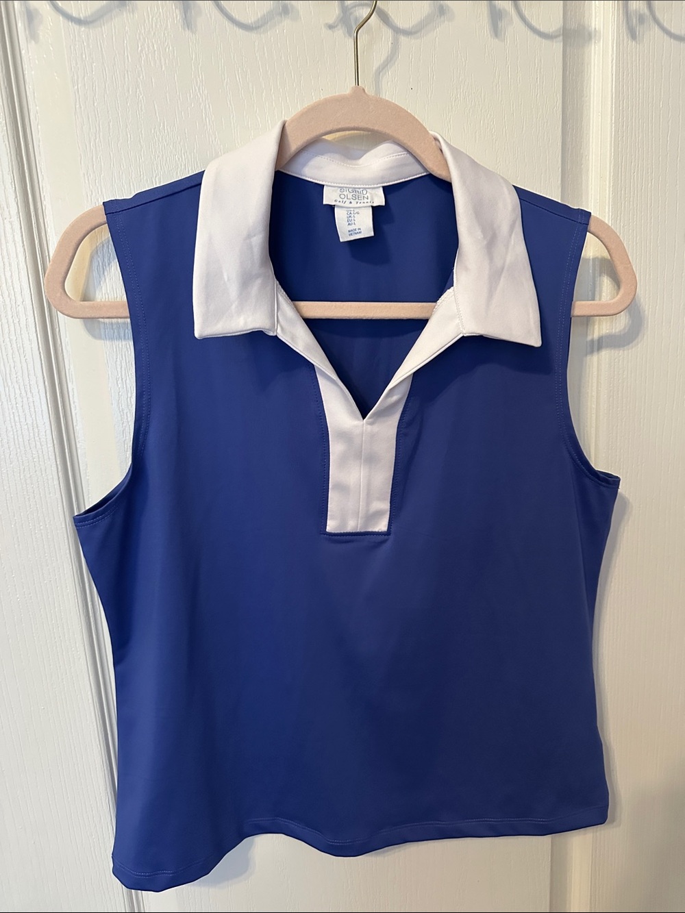 Sigrid Olsen Women’s Royal Blue Sleeveless Polo Tank with White Collar